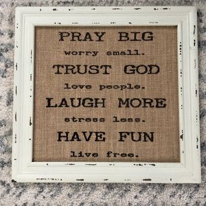 Off white picture frame with burlap backing